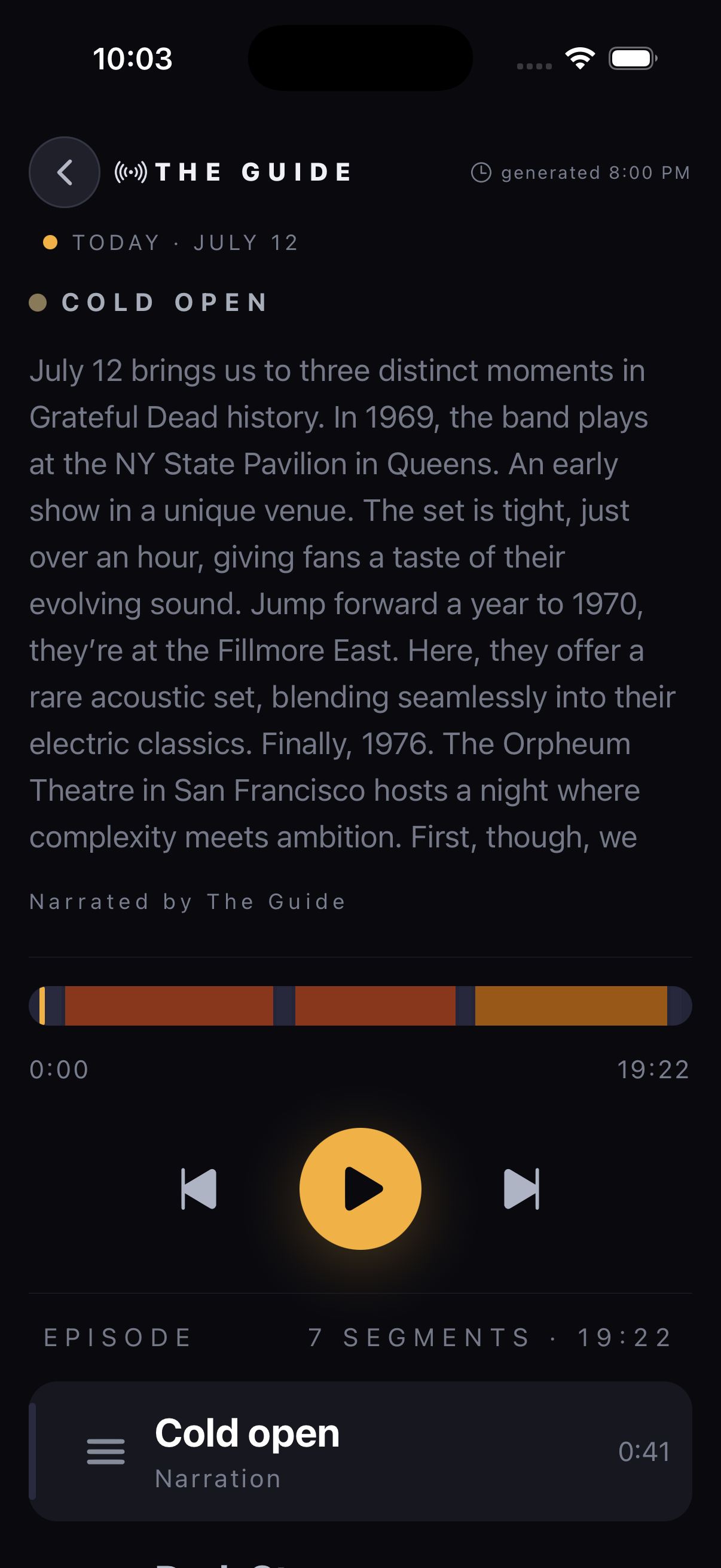 LiveVault guided listening episode with narration and chapter segments